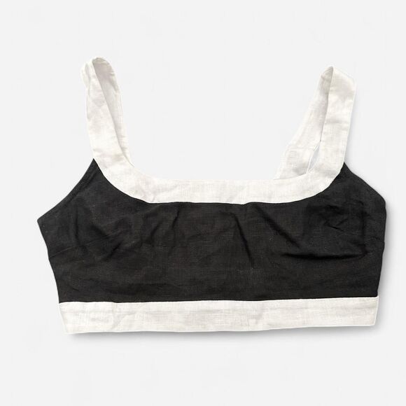 Reformation Robbie Linen Crop Top – Mod Girl Retro Minimalist Core black white 2 - Picture 3 of 7